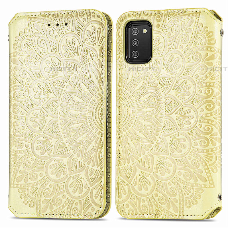 Funda de Cuero Cartera con Soporte Patron de Moda Carcasa S01D para Samsung Galaxy A03s Oro