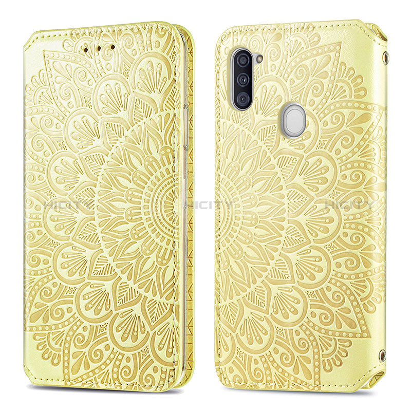 Funda de Cuero Cartera con Soporte Patron de Moda Carcasa S01D para Samsung Galaxy A11 Oro