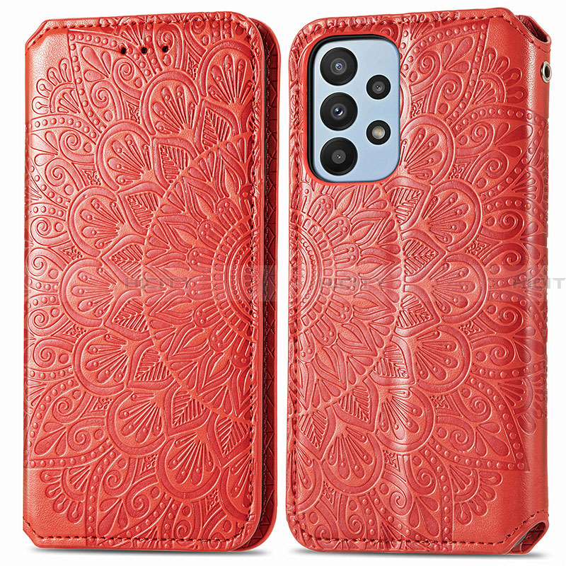 Funda de Cuero Cartera con Soporte Patron de Moda Carcasa S01D para Samsung Galaxy A23 4G Rojo