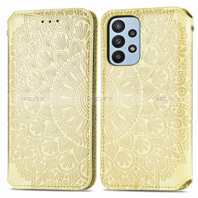 Funda de Cuero Cartera con Soporte Patron de Moda Carcasa S01D para Samsung Galaxy A23 5G Oro