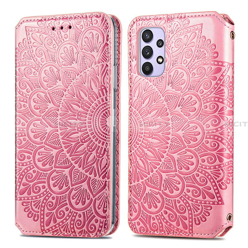 Funda de Cuero Cartera con Soporte Patron de Moda Carcasa S01D para Samsung Galaxy A32 5G Oro Rosa