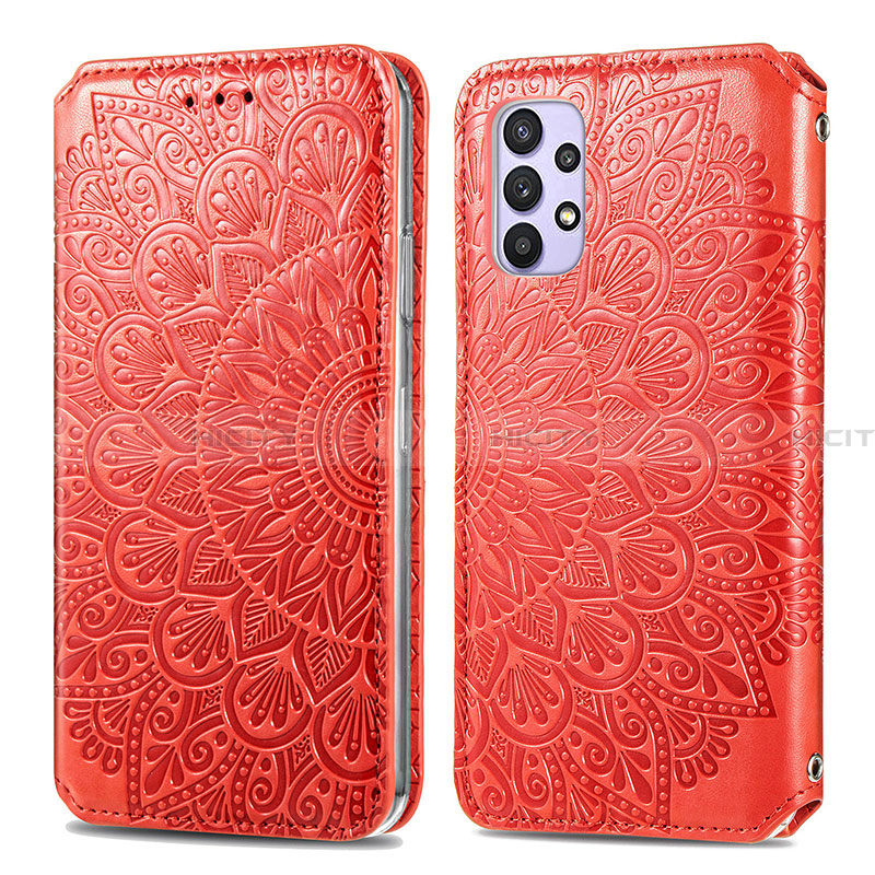 Funda de Cuero Cartera con Soporte Patron de Moda Carcasa S01D para Samsung Galaxy A32 5G Rojo