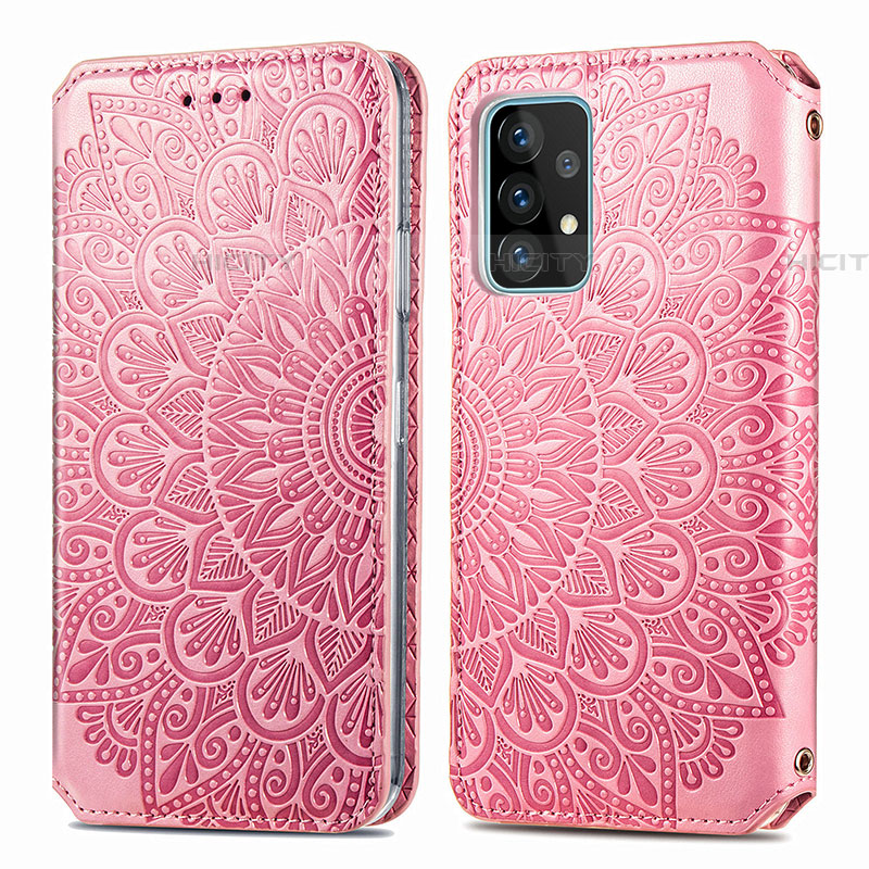 Funda de Cuero Cartera con Soporte Patron de Moda Carcasa S01D para Samsung Galaxy A52 5G Oro Rosa