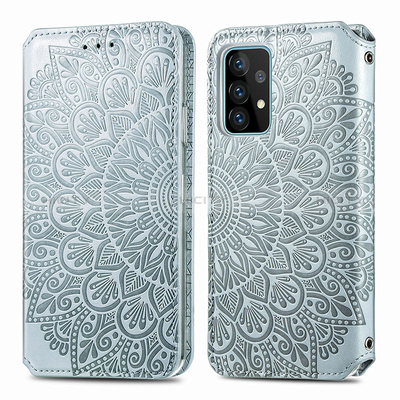 Funda de Cuero Cartera con Soporte Patron de Moda Carcasa S01D para Samsung Galaxy A52s 5G Plata