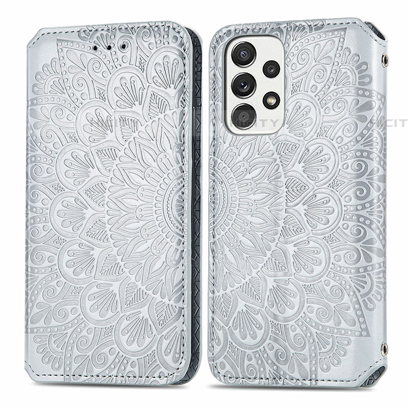 Funda de Cuero Cartera con Soporte Patron de Moda Carcasa S01D para Samsung Galaxy A53 5G Plata