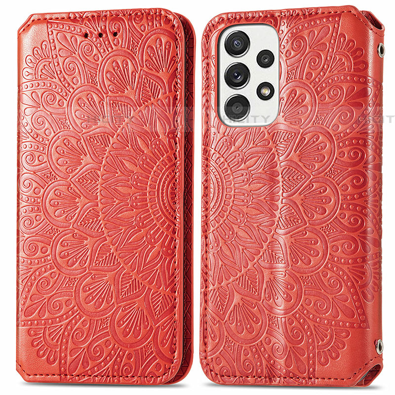 Funda de Cuero Cartera con Soporte Patron de Moda Carcasa S01D para Samsung Galaxy A53 5G Rojo