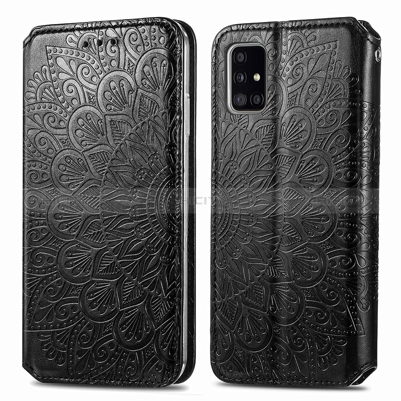 Funda de Cuero Cartera con Soporte Patron de Moda Carcasa S01D para Samsung Galaxy A71 5G Negro