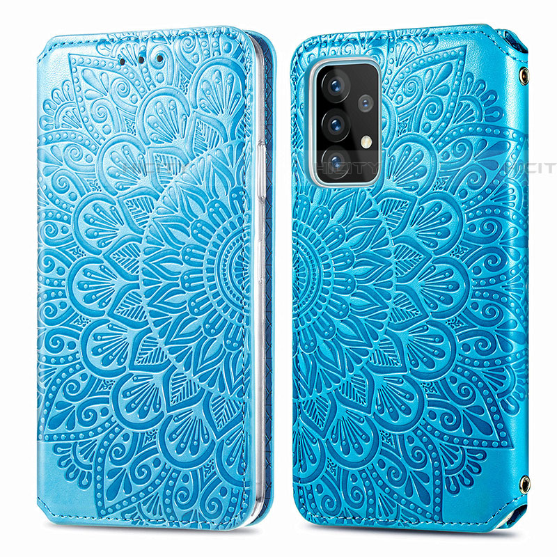 Funda de Cuero Cartera con Soporte Patron de Moda Carcasa S01D para Samsung Galaxy A72 4G Azul