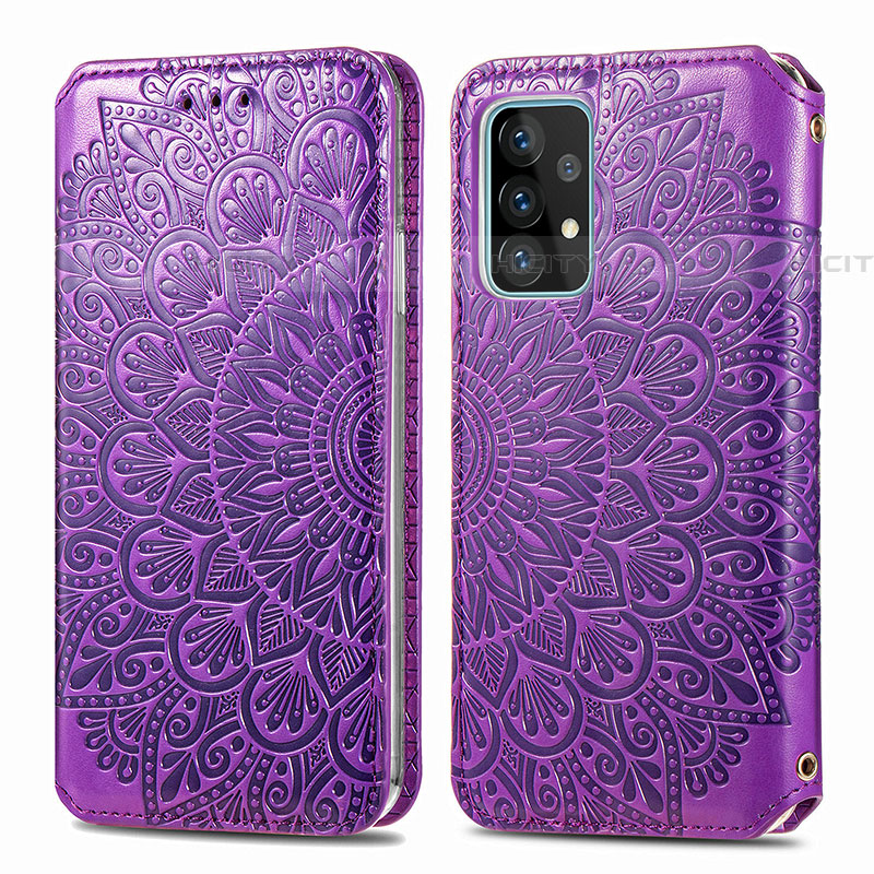 Funda de Cuero Cartera con Soporte Patron de Moda Carcasa S01D para Samsung Galaxy A72 4G Morado