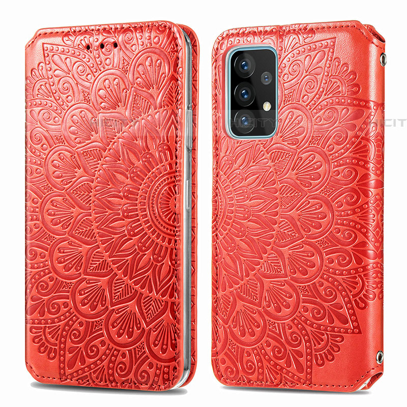 Funda de Cuero Cartera con Soporte Patron de Moda Carcasa S01D para Samsung Galaxy A72 4G Rojo