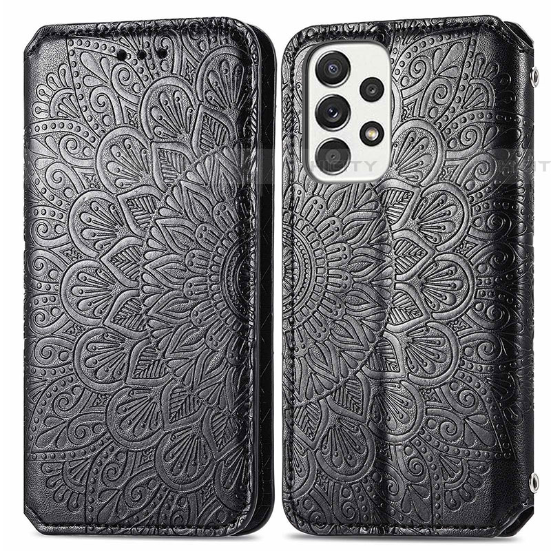 Funda de Cuero Cartera con Soporte Patron de Moda Carcasa S01D para Samsung Galaxy A73 5G Negro