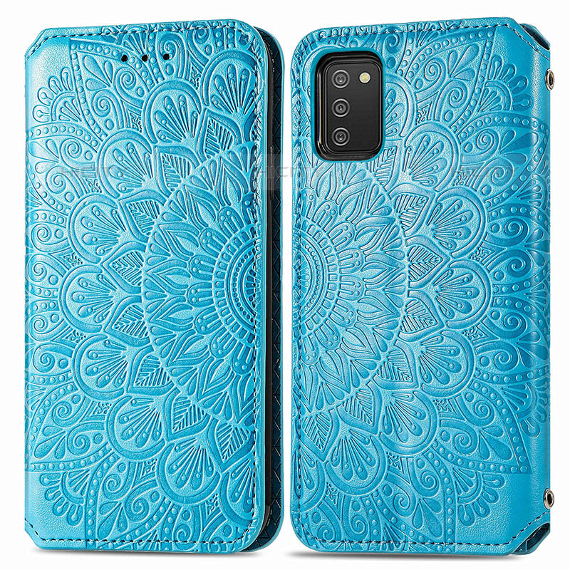 Funda de Cuero Cartera con Soporte Patron de Moda Carcasa S01D para Samsung Galaxy M02s Azul