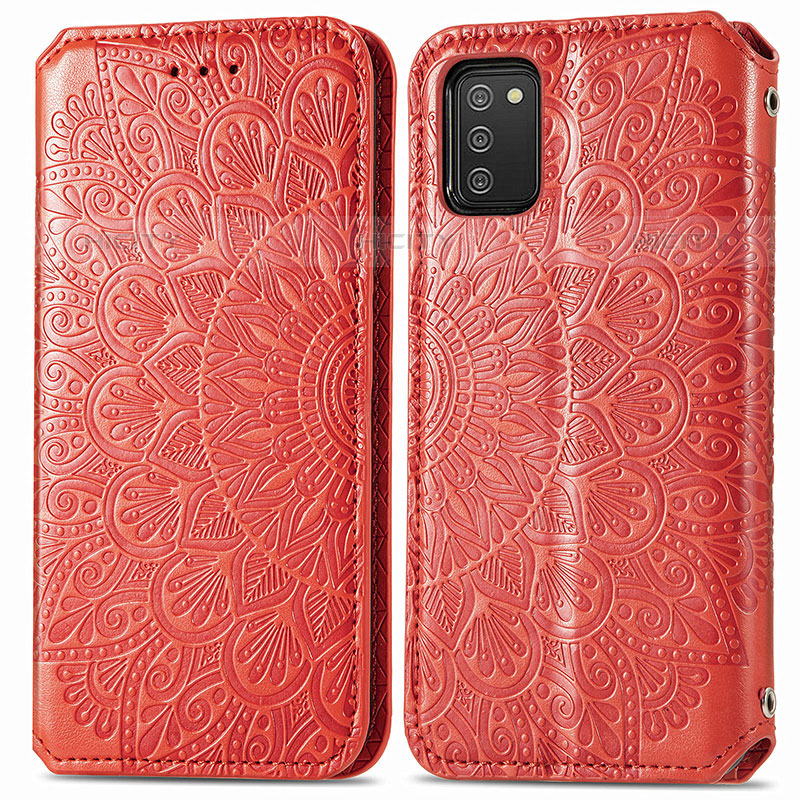 Funda de Cuero Cartera con Soporte Patron de Moda Carcasa S01D para Samsung Galaxy M02s Rojo