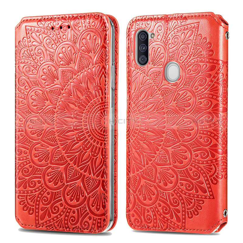 Funda de Cuero Cartera con Soporte Patron de Moda Carcasa S01D para Samsung Galaxy M11 Rojo