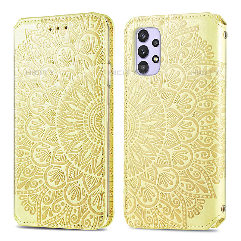 Funda de Cuero Cartera con Soporte Patron de Moda Carcasa S01D para Samsung Galaxy M32 5G Oro