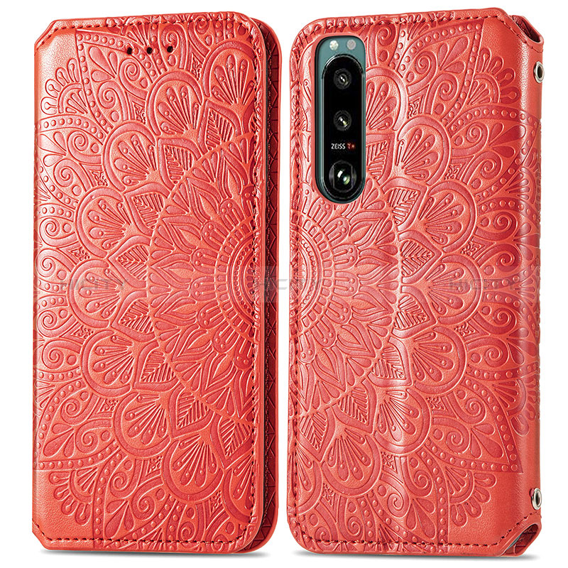 Funda de Cuero Cartera con Soporte Patron de Moda Carcasa S01D para Sony Xperia 5 III Rojo