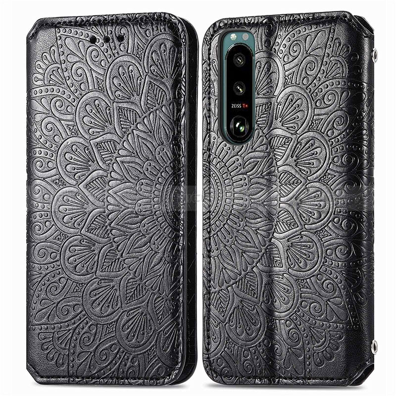 Funda de Cuero Cartera con Soporte Patron de Moda Carcasa S01D para Sony Xperia 5 IV Negro