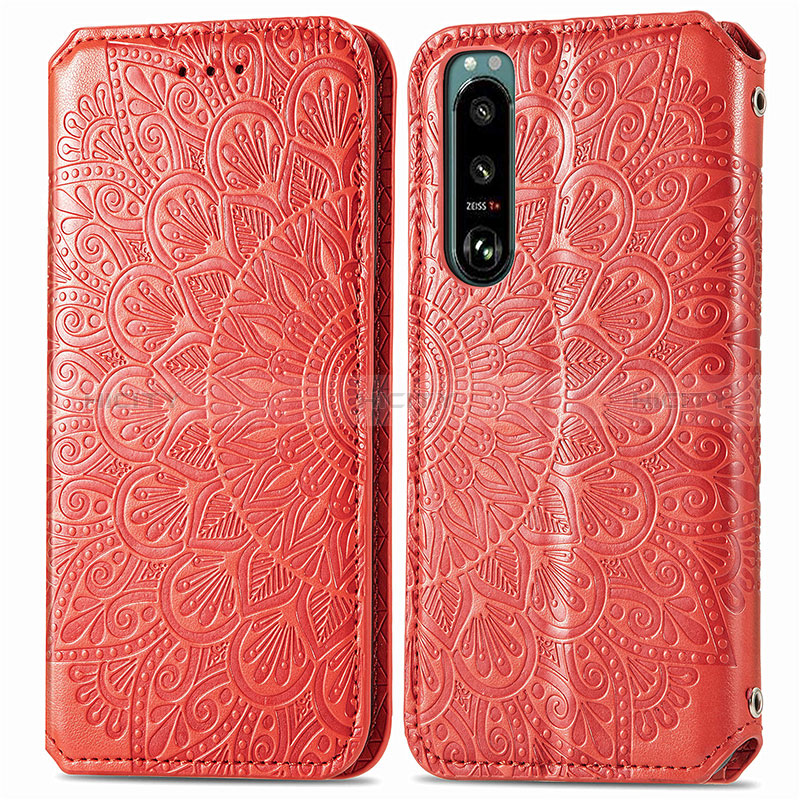 Funda de Cuero Cartera con Soporte Patron de Moda Carcasa S01D para Sony Xperia 5 IV Rojo