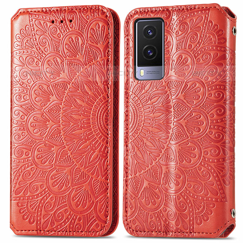 Funda de Cuero Cartera con Soporte Patron de Moda Carcasa S01D para Vivo V21e 5G Rojo