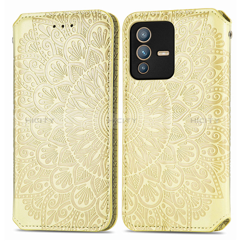 Funda de Cuero Cartera con Soporte Patron de Moda Carcasa S01D para Vivo V23 5G Oro