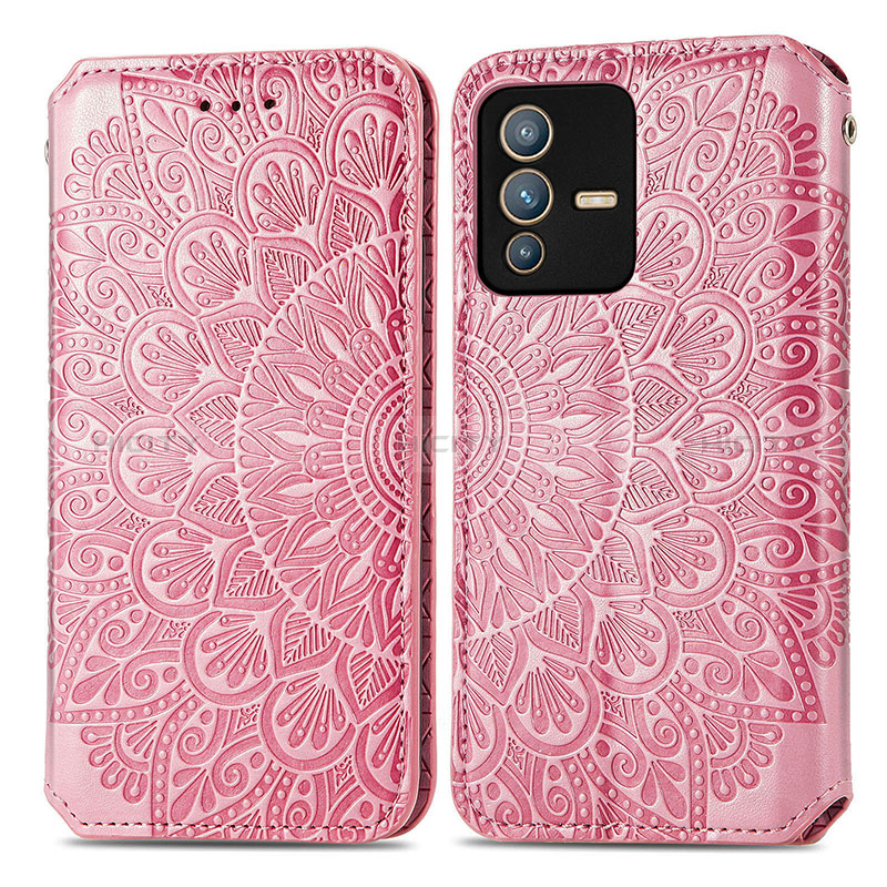 Funda de Cuero Cartera con Soporte Patron de Moda Carcasa S01D para Vivo V23 Pro 5G Oro Rosa