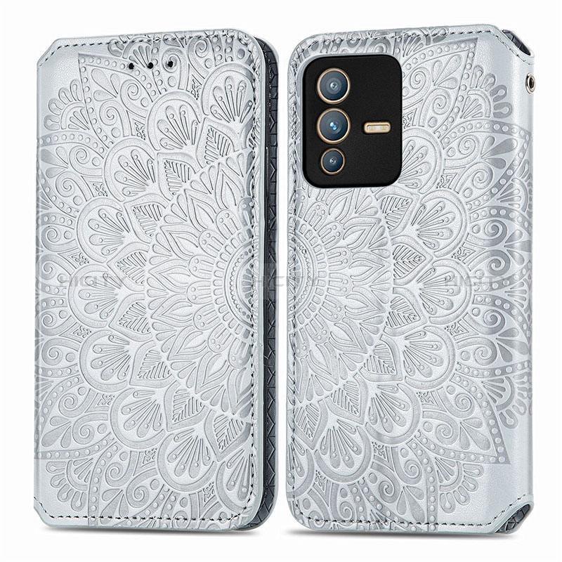 Funda de Cuero Cartera con Soporte Patron de Moda Carcasa S01D para Vivo V23 Pro 5G Plata