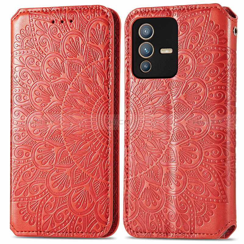 Funda de Cuero Cartera con Soporte Patron de Moda Carcasa S01D para Vivo V23 Pro 5G Rojo