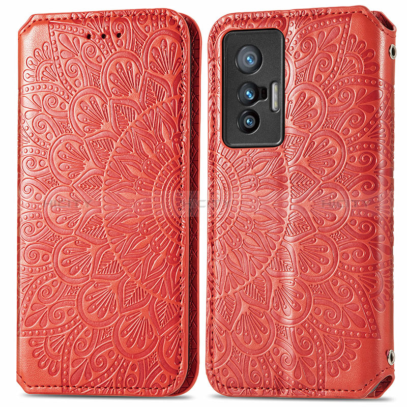 Funda de Cuero Cartera con Soporte Patron de Moda Carcasa S01D para Vivo X70 5G Rojo