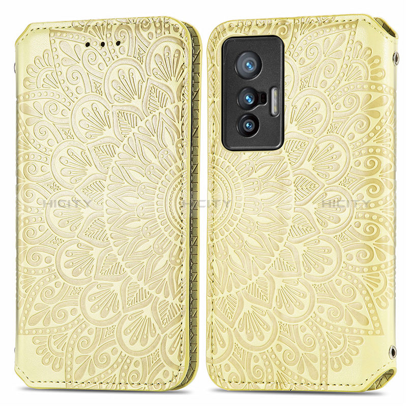 Funda de Cuero Cartera con Soporte Patron de Moda Carcasa S01D para Vivo X70t Oro