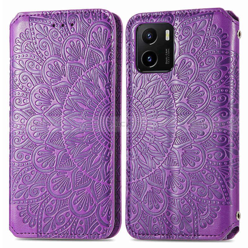 Funda de Cuero Cartera con Soporte Patron de Moda Carcasa S01D para Vivo Y10 Morado