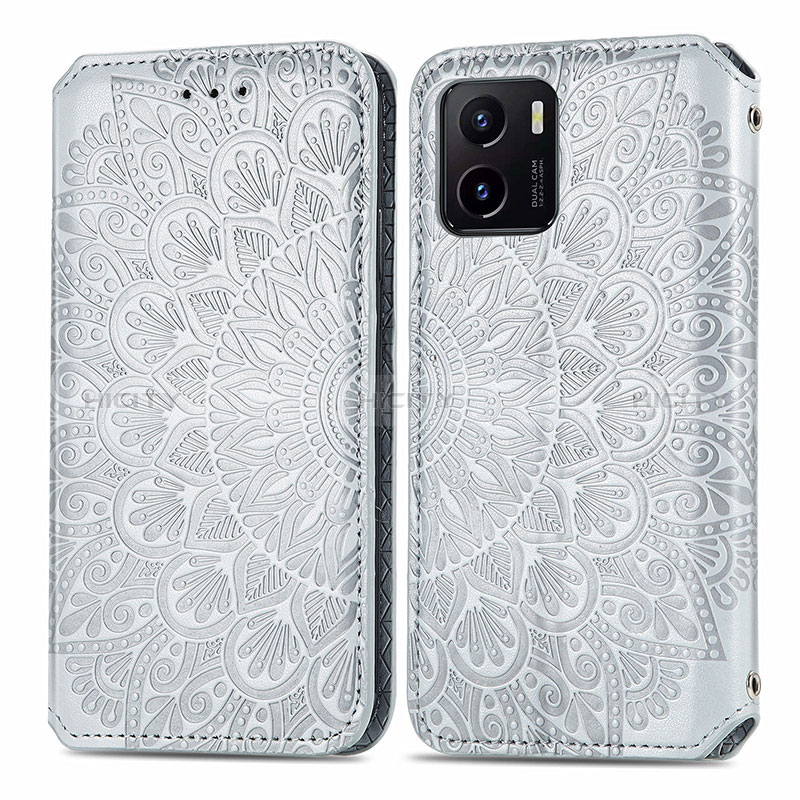 Funda de Cuero Cartera con Soporte Patron de Moda Carcasa S01D para Vivo Y15C Plata