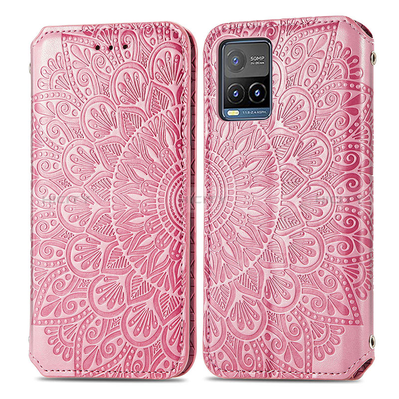 Funda de Cuero Cartera con Soporte Patron de Moda Carcasa S01D para Vivo Y21G Oro Rosa