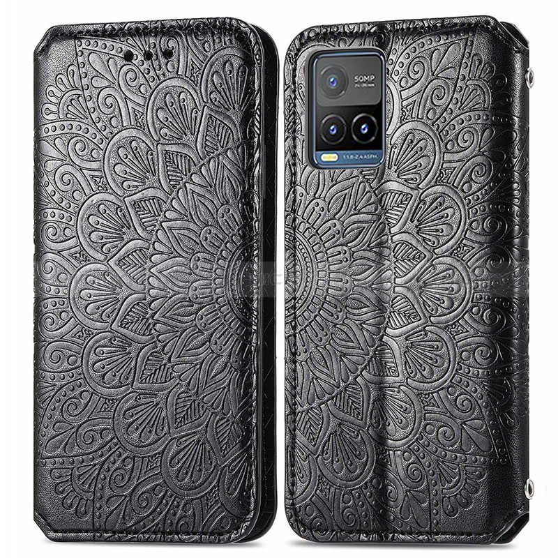 Funda de Cuero Cartera con Soporte Patron de Moda Carcasa S01D para Vivo Y21t Negro