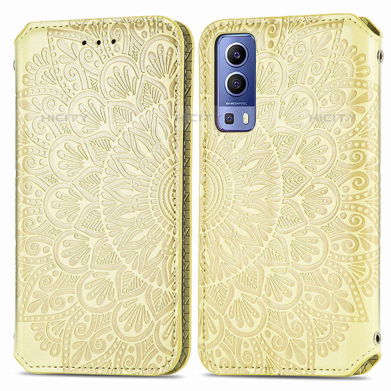 Funda de Cuero Cartera con Soporte Patron de Moda Carcasa S01D para Vivo Y52 5G Oro