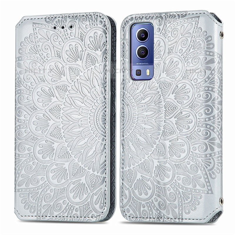 Funda de Cuero Cartera con Soporte Patron de Moda Carcasa S01D para Vivo Y52 5G Plata