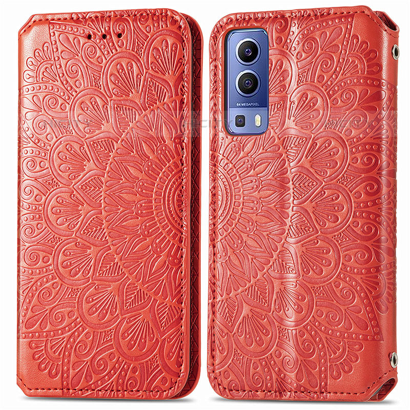 Funda de Cuero Cartera con Soporte Patron de Moda Carcasa S01D para Vivo Y52 5G Rojo