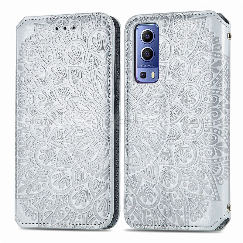 Funda de Cuero Cartera con Soporte Patron de Moda Carcasa S01D para Vivo Y75s 5G Plata