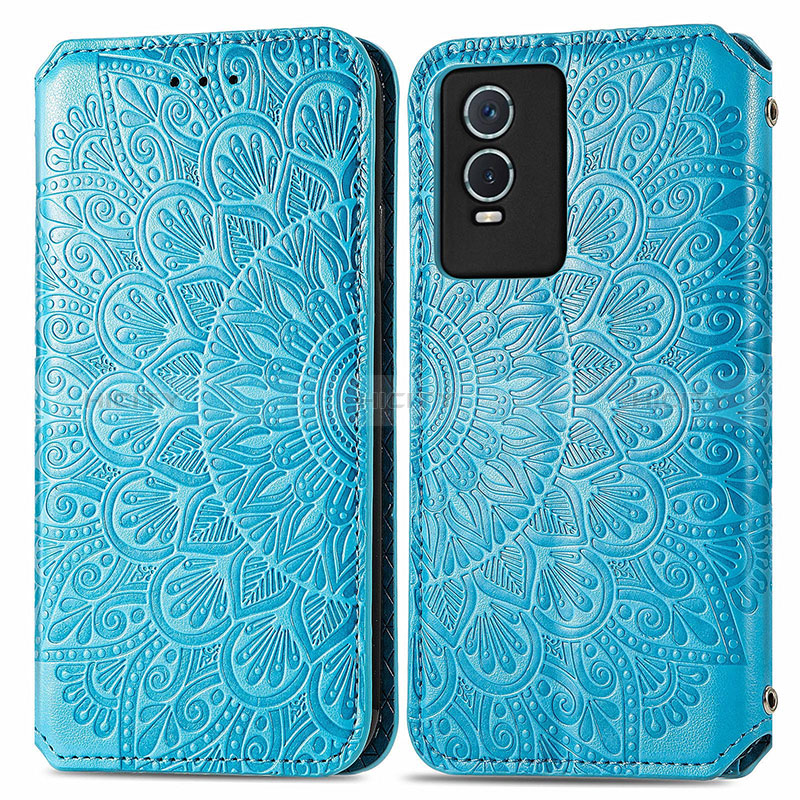 Funda de Cuero Cartera con Soporte Patron de Moda Carcasa S01D para Vivo Y76s 5G Azul