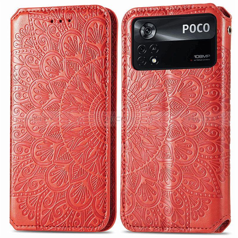 Funda de Cuero Cartera con Soporte Patron de Moda Carcasa S01D para Xiaomi Poco X4 Pro 5G Rojo