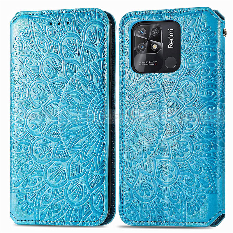 Funda de Cuero Cartera con Soporte Patron de Moda Carcasa S01D para Xiaomi Redmi 10 Power Azul