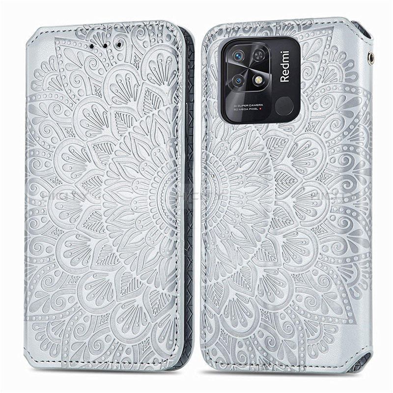 Funda de Cuero Cartera con Soporte Patron de Moda Carcasa S01D para Xiaomi Redmi 10 Power Plata