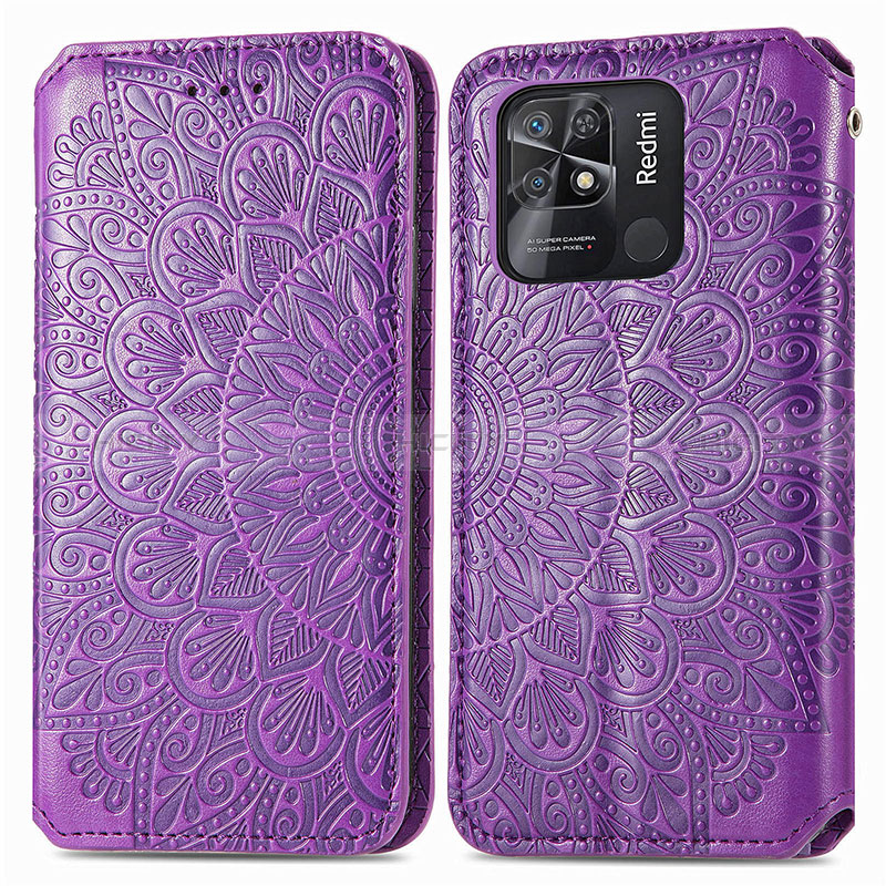 Funda de Cuero Cartera con Soporte Patron de Moda Carcasa S01D para Xiaomi Redmi 10C 4G Morado