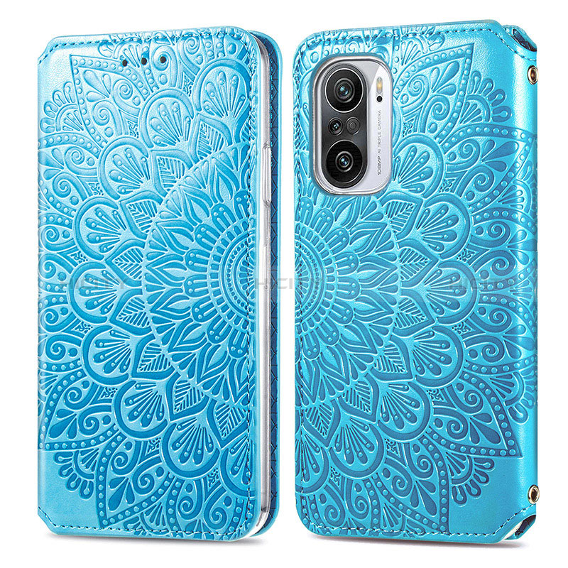 Funda de Cuero Cartera con Soporte Patron de Moda Carcasa S01D para Xiaomi Redmi K40 Pro 5G Azul