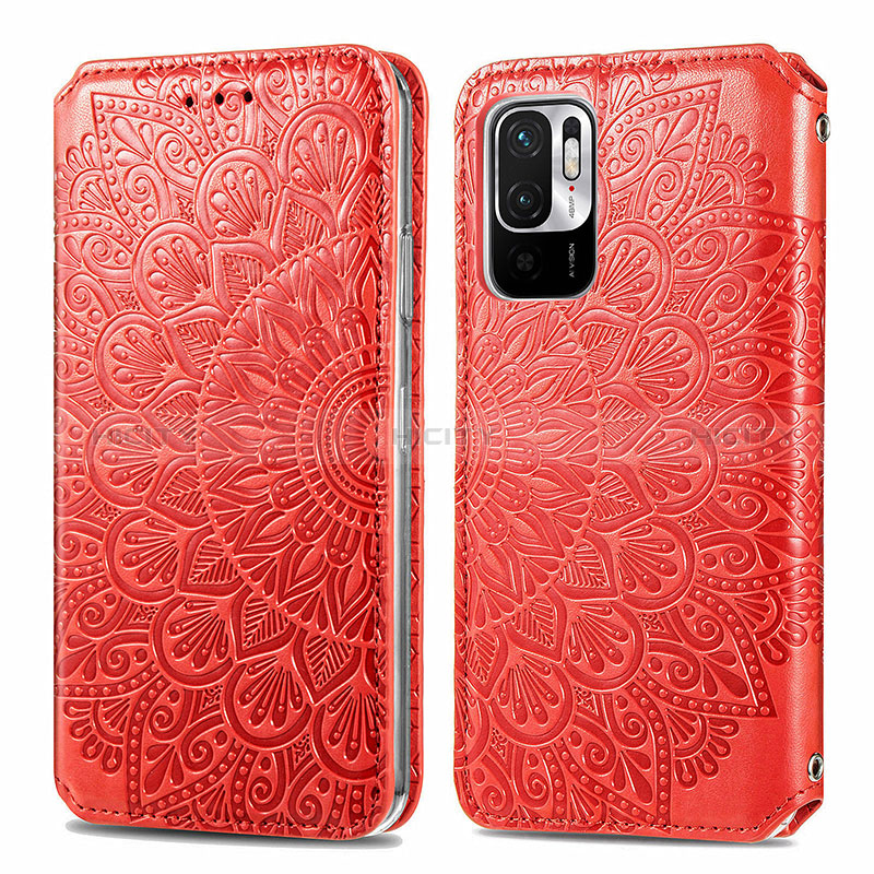 Funda de Cuero Cartera con Soporte Patron de Moda Carcasa S01D para Xiaomi Redmi Note 10 5G Rojo