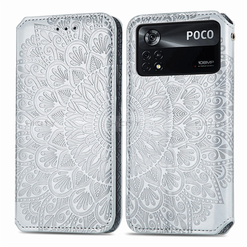 Funda de Cuero Cartera con Soporte Patron de Moda Carcasa S01D para Xiaomi Redmi Note 11E Pro 5G Plata