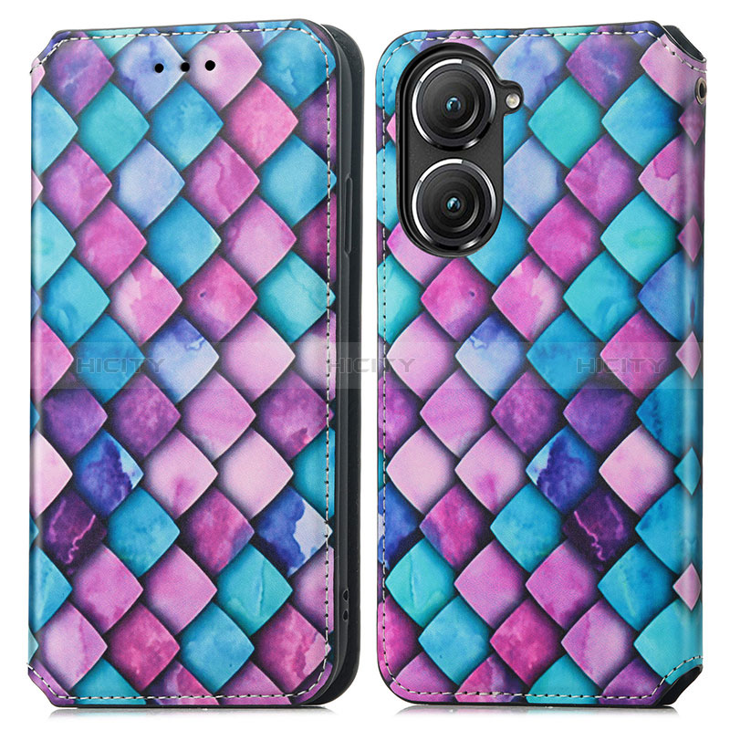 Funda de Cuero Cartera con Soporte Patron de Moda Carcasa S02D para Asus Zenfone 9 Morado