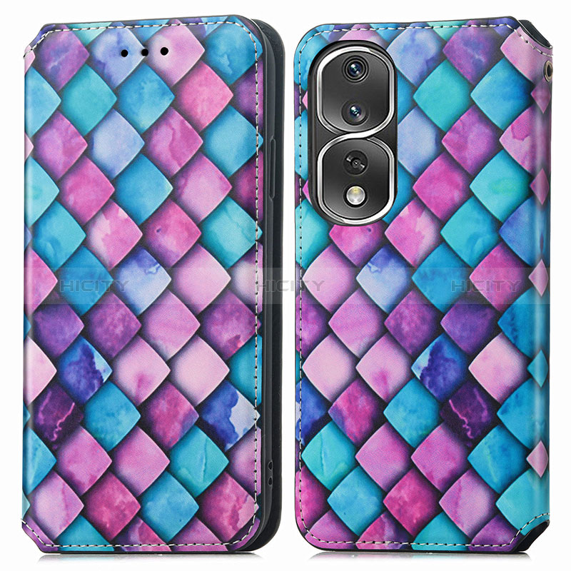 Funda de Cuero Cartera con Soporte Patron de Moda Carcasa S02D para Huawei Honor 80 Pro Flat 5G Morado