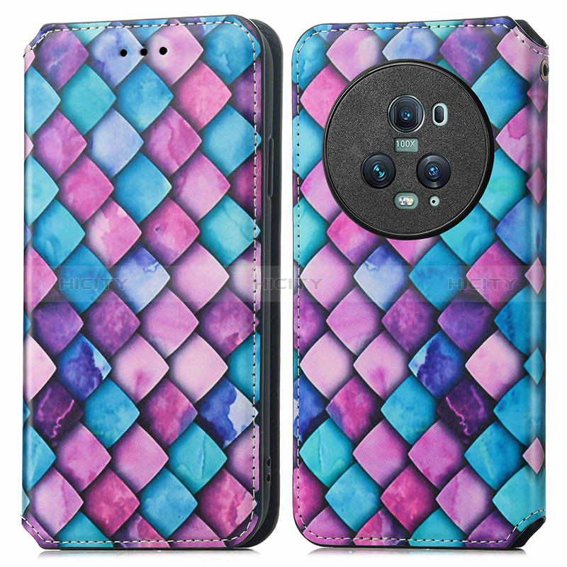 Funda de Cuero Cartera con Soporte Patron de Moda Carcasa S02D para Huawei Honor Magic5 Pro 5G Morado