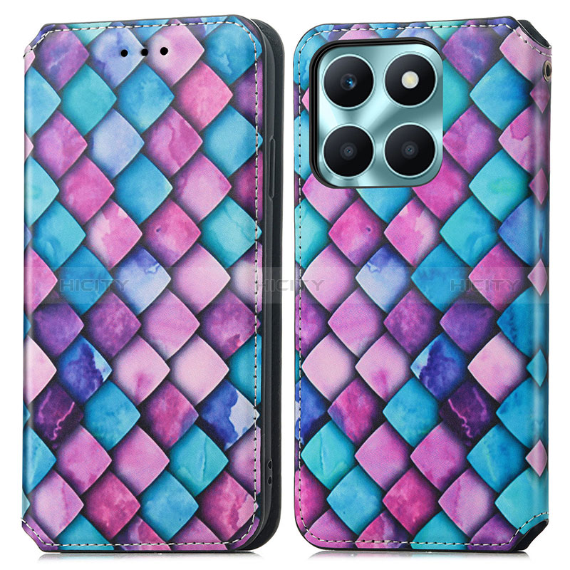 Funda de Cuero Cartera con Soporte Patron de Moda Carcasa S02D para Huawei Honor X6a Morado