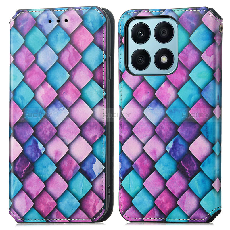 Funda de Cuero Cartera con Soporte Patron de Moda Carcasa S02D para Huawei Honor X8a 4G Morado